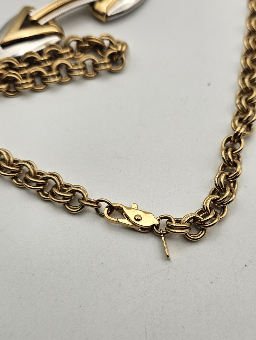 Vintage MONET Two Tone Gold Silver Geometric Center Focal Link Necklace - Picture 6 of 9